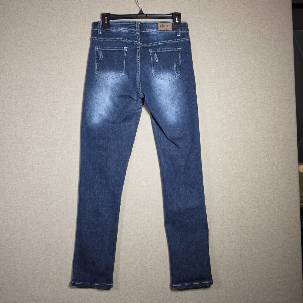 L & B Lucky & Blessed Stretchy Distressed Denim Blue Jeans Sz 6 Momcore Grunge - Picture 8 of 12